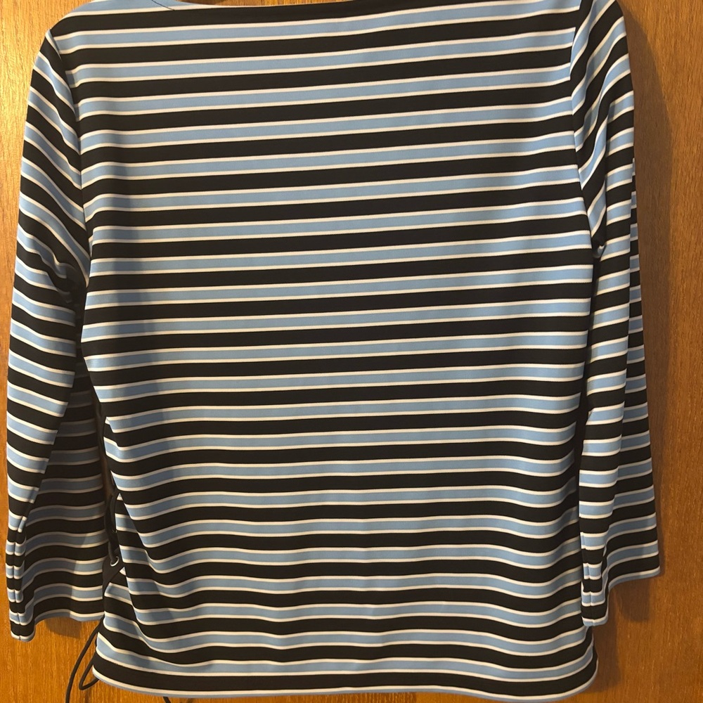 MICHAEL KORS Women’s Blouse Stripes 3/4 Sleeve Polyester Pull Over EUC Med - Picture 8 of 11